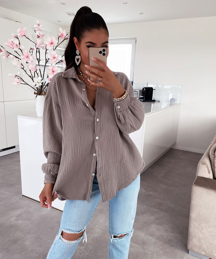 Oversized mousseline blouse Freya taupe kort