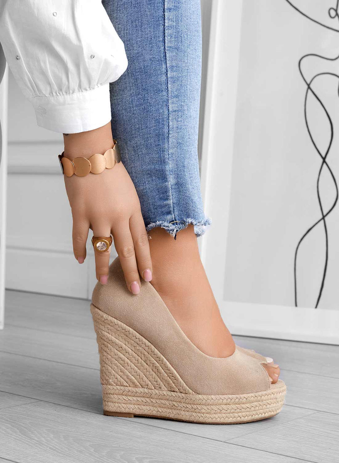 Jane | Suède Espadrilles Met Sleehakken