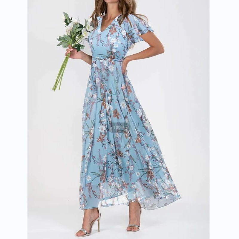 Lilly - Lange jurk met korte mouwen en bloemenprint--🔥Bespaar 50% korting