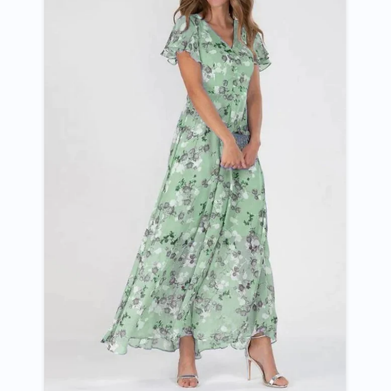 Lilly - Lange jurk met korte mouwen en bloemenprint--🔥Bespaar 50% korting