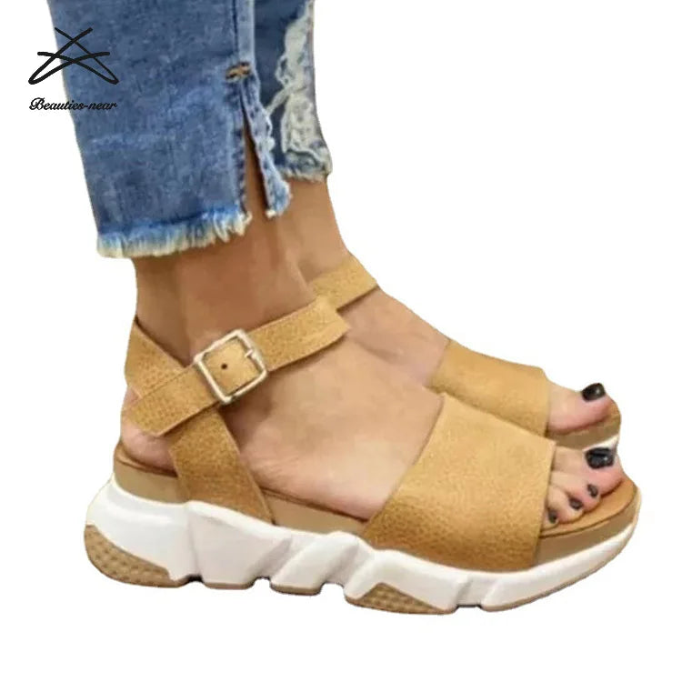 New 2022 Summer Women Shoes Fashion Soft Casual Sandals Round Toe Casual Thick Soled Shoes