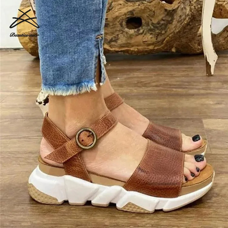 New 2022 Summer Women Shoes Fashion Soft Casual Sandals Round Toe Casual Thick Soled Shoes