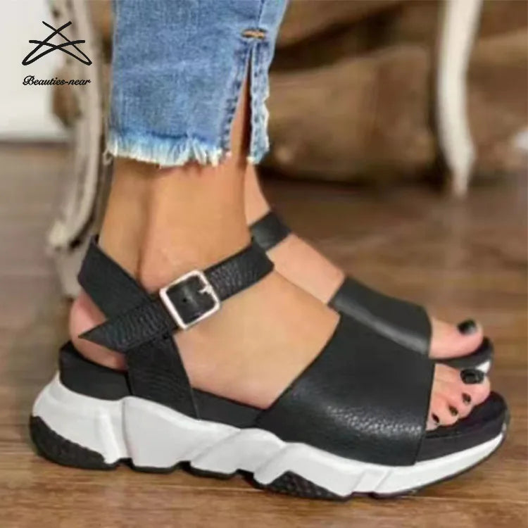 New 2022 Summer Women Shoes Fashion Soft Casual Sandals Round Toe Casual Thick Soled Shoes